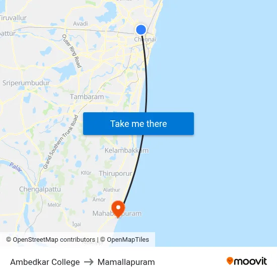 Ambedkar College to Mamallapuram map