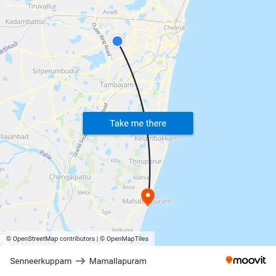 Senneerkuppam to Mamallapuram map