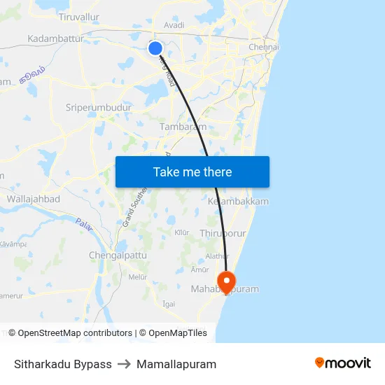 Sitharkadu Bypass to Mamallapuram map
