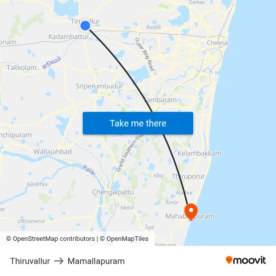 Thiruvallur to Mamallapuram map