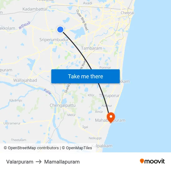 Valarpuram to Mamallapuram map