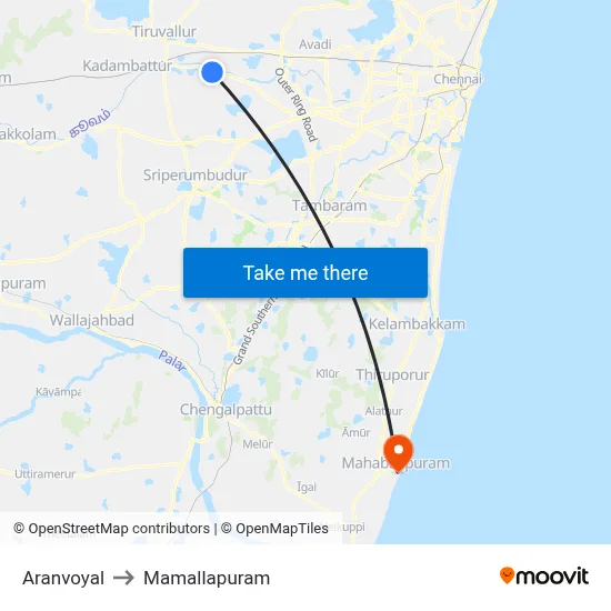 Aranvoyal to Mamallapuram map