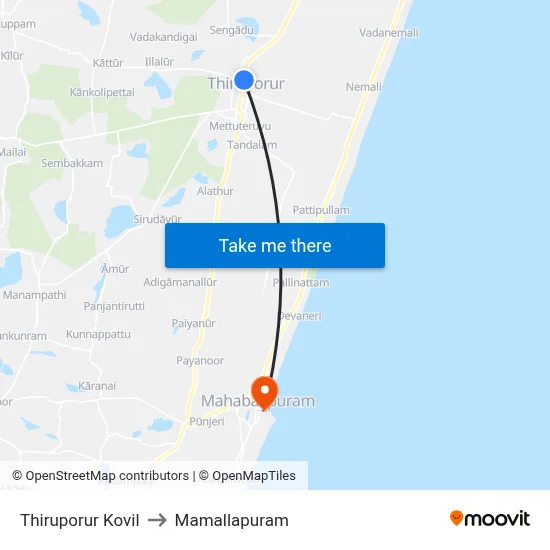 Thiruporur Kovil to Mamallapuram map
