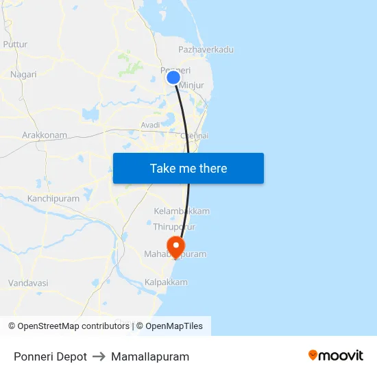 Ponneri Depot to Mamallapuram map