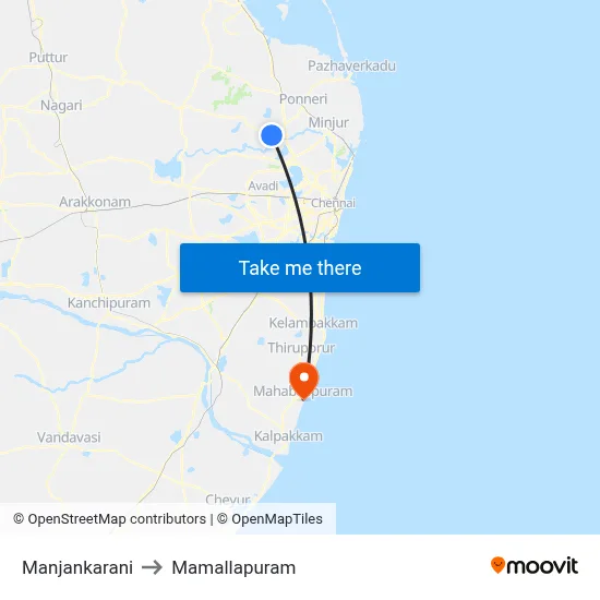 Manjankarani to Mamallapuram map