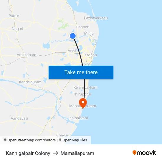 Kannigaipair Colony to Mamallapuram map