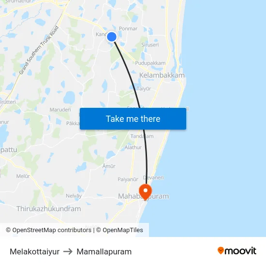 Melakottaiyur to Mamallapuram map