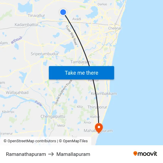 Ramanathapuram to Mamallapuram map