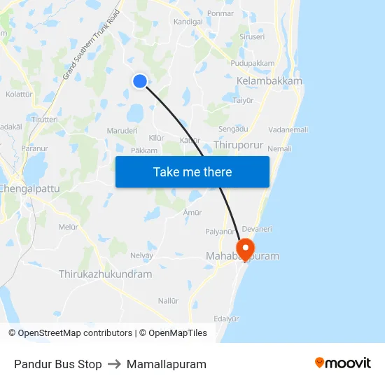 Pandur Bus Stop to Mamallapuram map