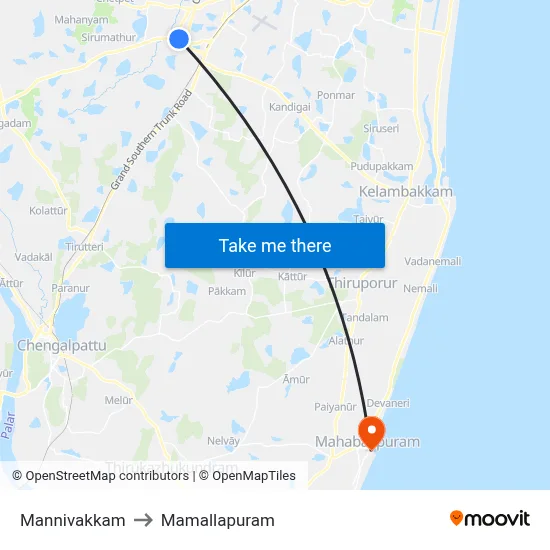 Mannivakkam to Mamallapuram map