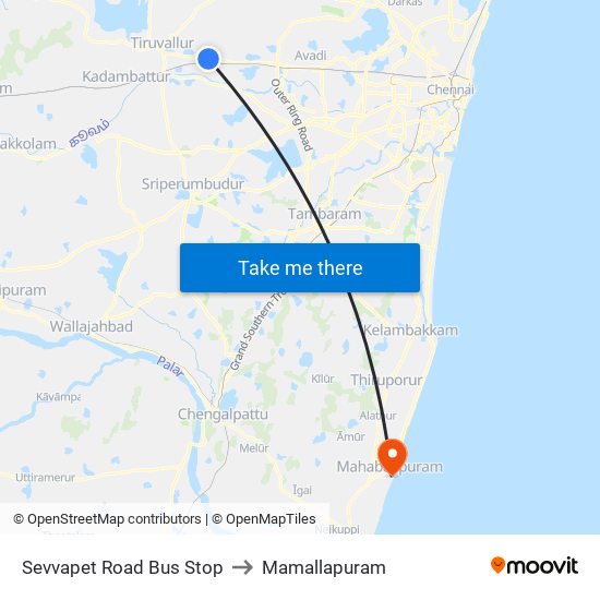 Sevvapet Road Bus Stop to Mamallapuram map