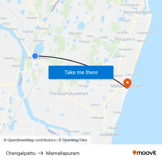 Chengalpattu to Mamallapuram map