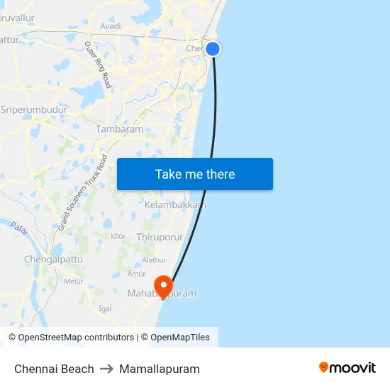 Chennai Beach to Mamallapuram map