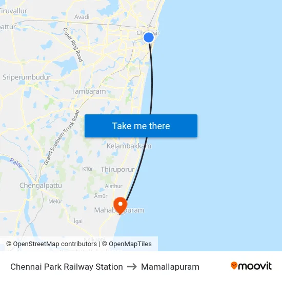 Chennai Park Railway Station to Mamallapuram map