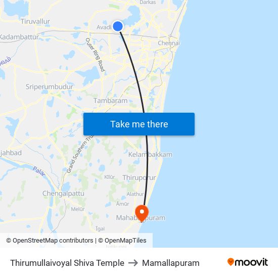 Thirumullaivoyal Shiva Temple to Mamallapuram map