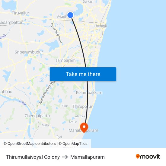 Thirumullaivoyal Colony to Mamallapuram map