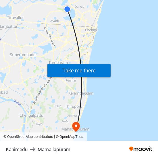 Kanimedu to Mamallapuram map