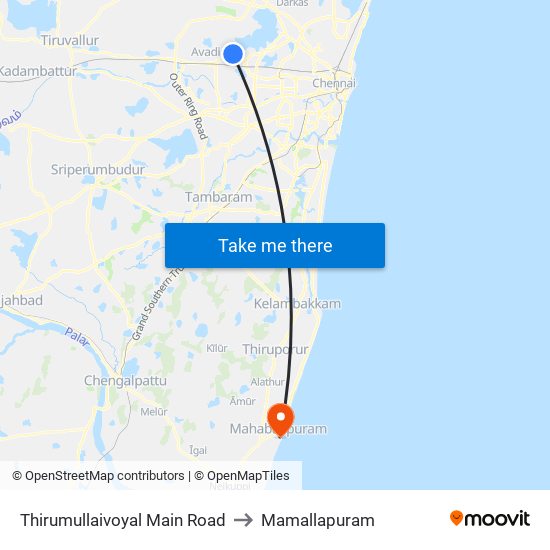 Thirumullaivoyal Main Road to Mamallapuram map