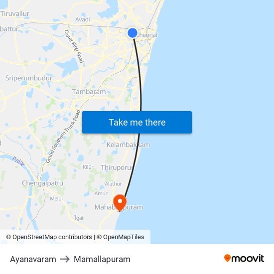 Ayanavaram to Mamallapuram map
