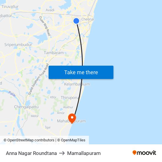 Anna Nagar Roundtana to Mamallapuram map
