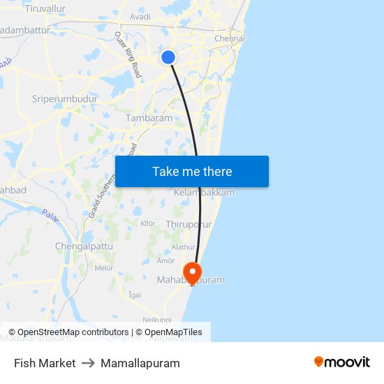Fish Market to Mamallapuram map