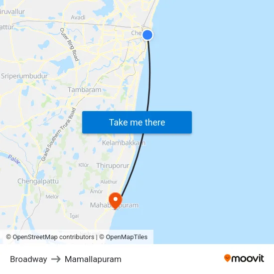 Broadway to Mamallapuram map