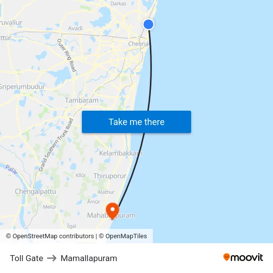 Toll Gate to Mamallapuram map