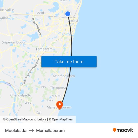 Moolakadai to Mamallapuram map