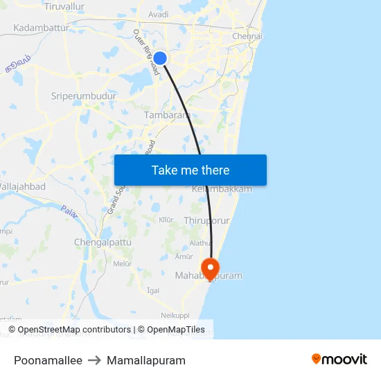 Poonamallee to Mamallapuram map