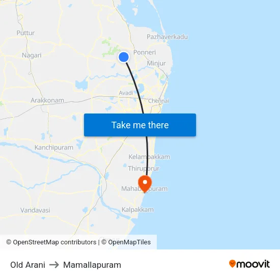 Old Arani to Mamallapuram map