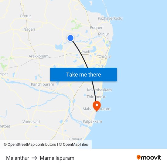 Malanthur to Mamallapuram map