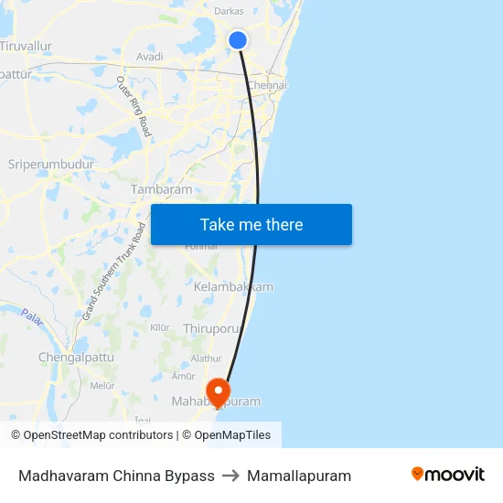 Madhavaram Chinna Bypass to Mamallapuram map