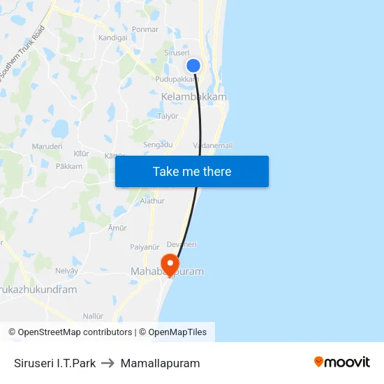 Siruseri I.T.Park to Mamallapuram map