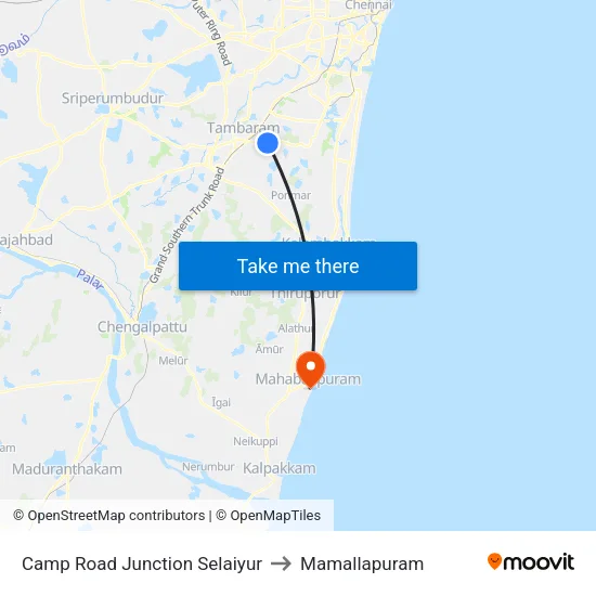 Camp Road Junction Selaiyur to Mamallapuram map