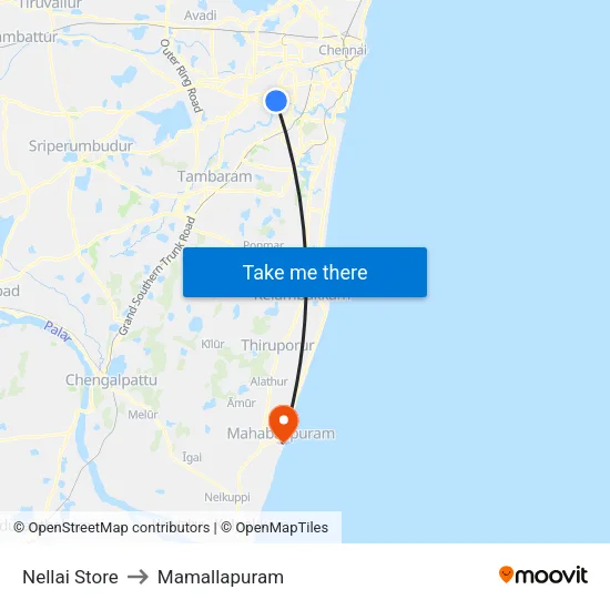 Nellai Store to Mamallapuram map