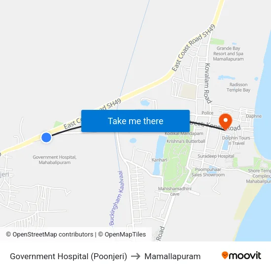 Government Hospital (Poonjeri) to Mamallapuram map