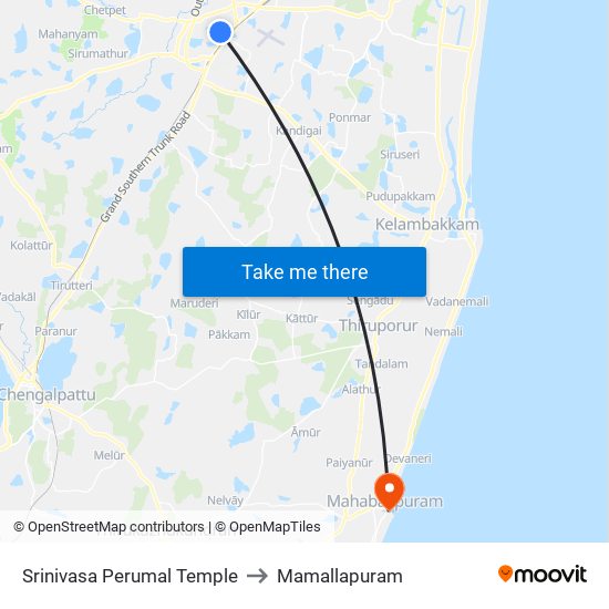 Srinivasa Perumal Temple to Mamallapuram map