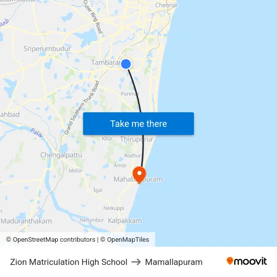 Zion Matriculation High School to Mamallapuram map