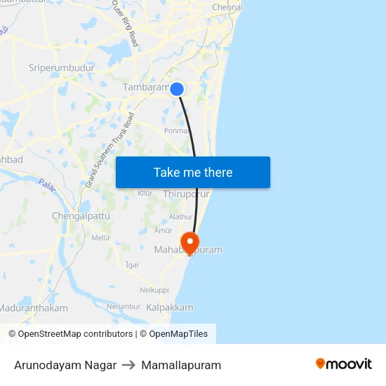 Arunodayam Nagar to Mamallapuram map