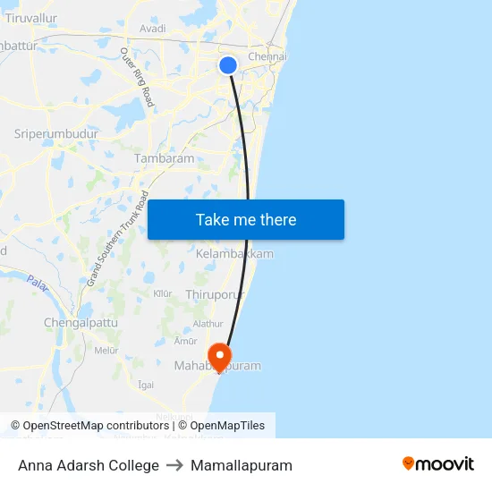 Anna Adarsh College to Mamallapuram map