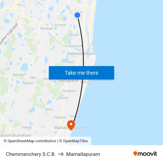 Chemmenchery S.C.B. to Mamallapuram map