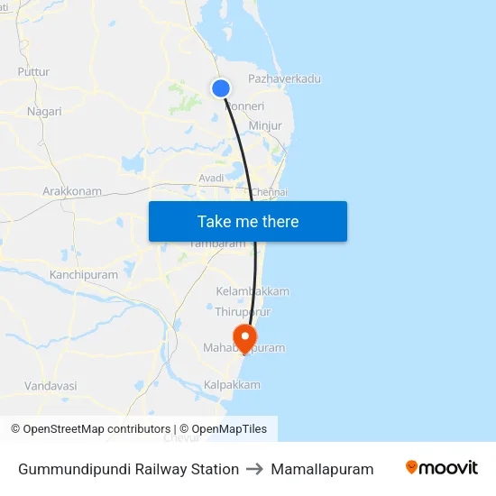 Gummundipundi Railway Station to Mamallapuram map
