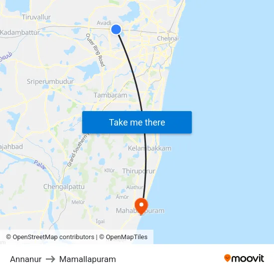 Annanur to Mamallapuram map