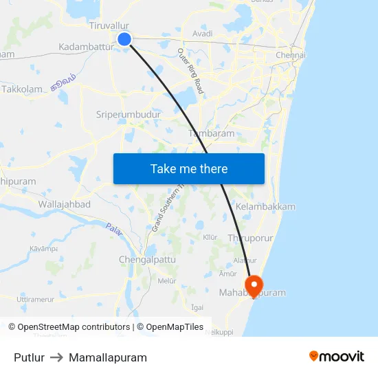 Putlur to Mamallapuram map