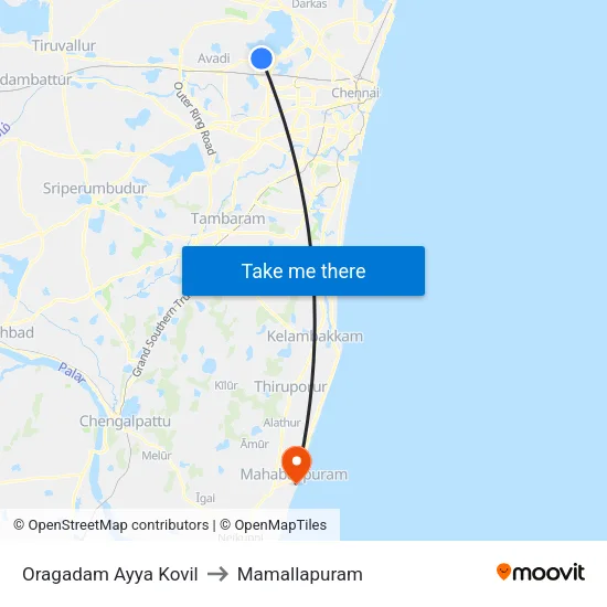 Oragadam Ayya Kovil to Mamallapuram map