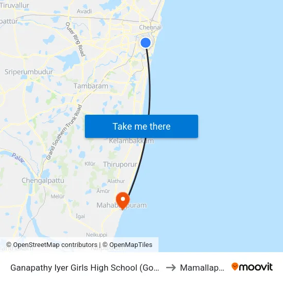 Ganapathy Iyer Girls High School (Gopalapuram) to Mamallapuram map