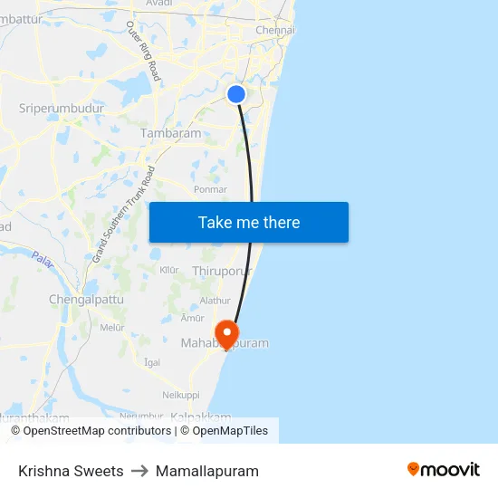Krishna Sweets to Mamallapuram map