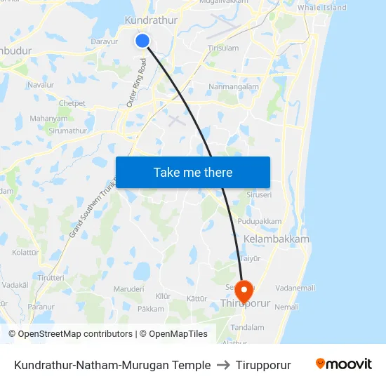 Kundrathur-Natham-Murugan Temple to Tirupporur map