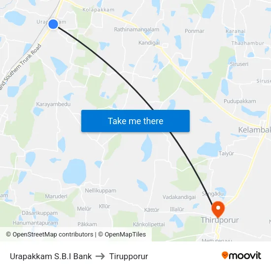 Urapakkam S.B.I Bank to Tirupporur map