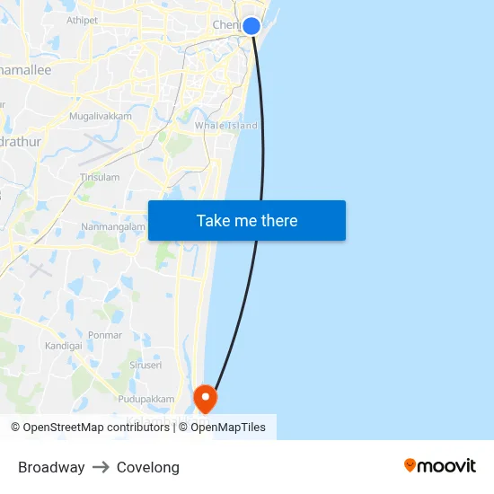 Broadway to Covelong map